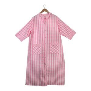 Loti Fashion Sleepwear Robe Housecoat L Pink White Check Snap Front Housedress
